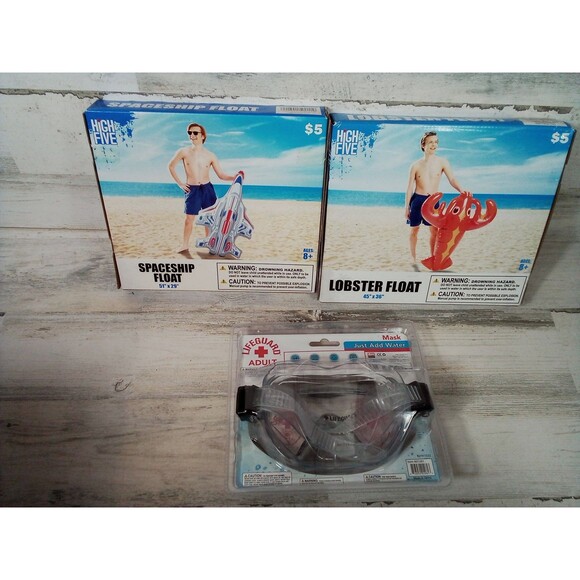 Set Of Two Pool Floats‎ New In Package Spaceship/ Lobster/Adult Swim Mask - Picture 6 of 8